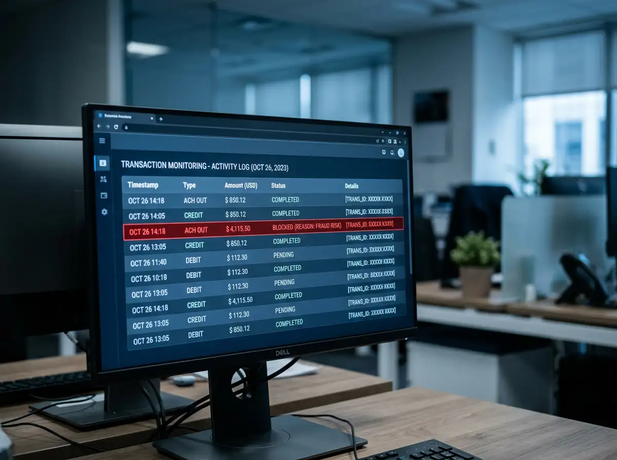 Bankskärm som visar en blockerad spelrelaterad transaktion